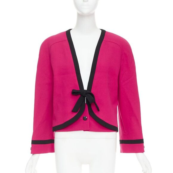 VALENTINO Vintage Miss V 1980's fuschia wool black bow cropped blazer IT44 L